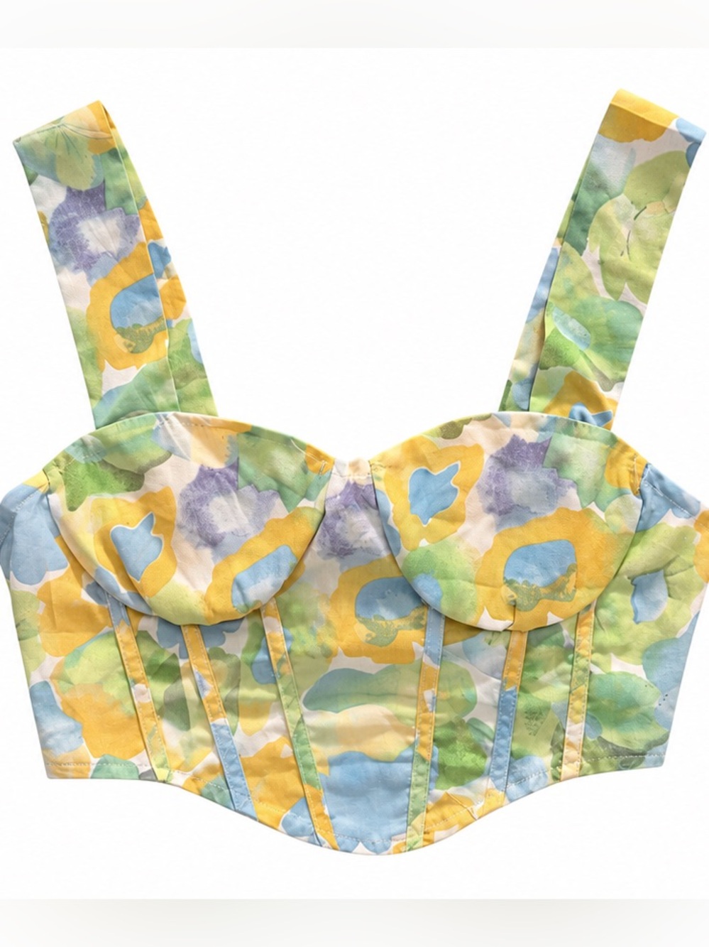 Floral Watercolor Bustier Crop Top - Yellow & Blue